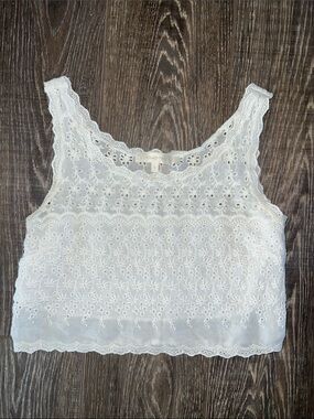 LoveShackFancy White Eyelet Lace Crop Tank Top